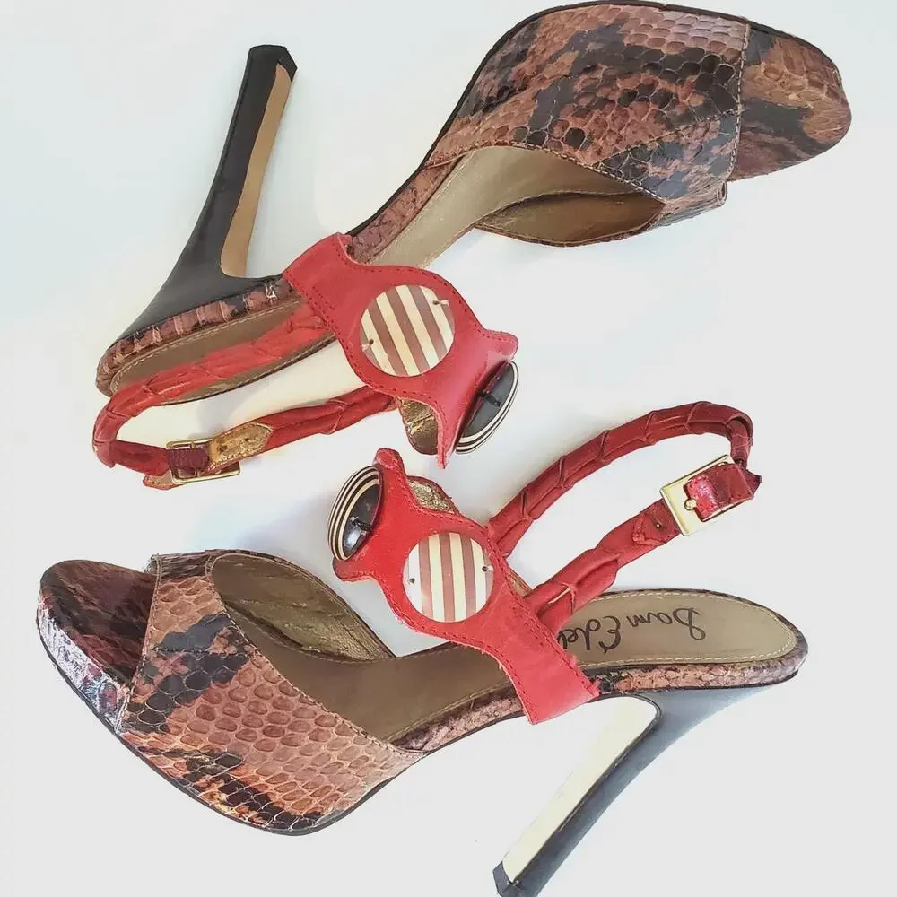 Sam Edelman Oceana Sandals 6.5 Leather Snakeskin Beaded Sling Back Shoes